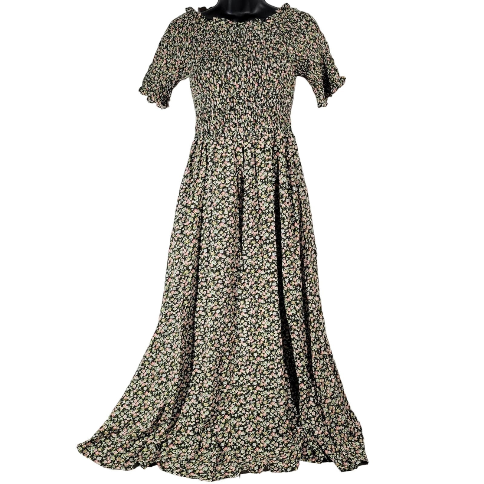 Dress Forum Smocked Floral Maxi Dress Off Shoulder Ruffle Short Sleeve S Nwt